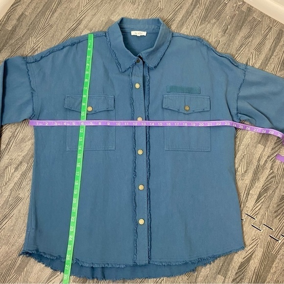 La Miel Anneli Twill Shacket in Stone Blue Color - Picture 10 of 16